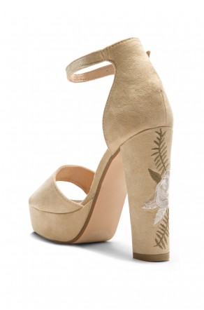 Ellisse Faux Suede Floral Embroidered Platform Heel